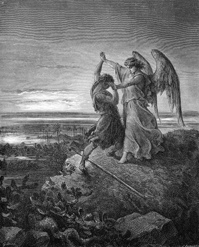 Jacob Wrestling with the Angel (engraving by Doré) by Gustave Dore